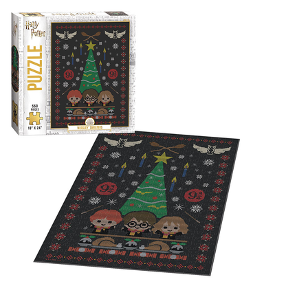 Weasley Sweaters 550 Piece Puzzle box art and made up puzzle