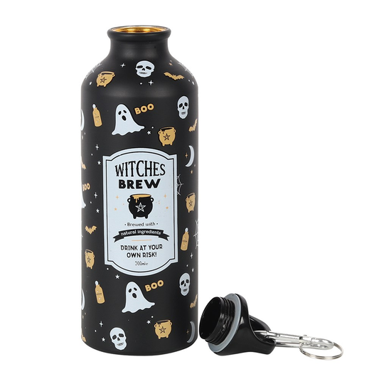 A black bottle with Halloween in...