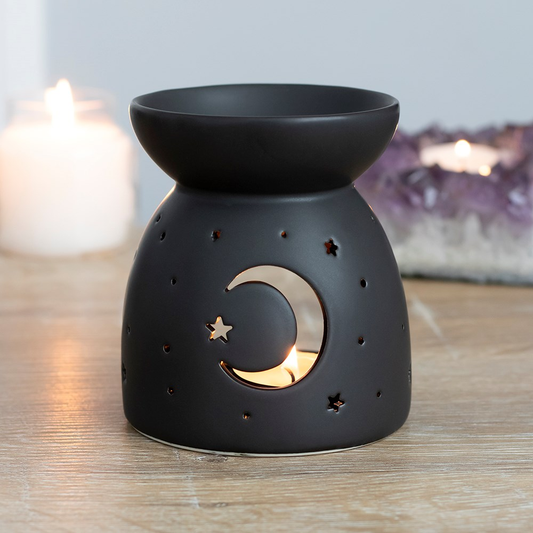 A matt black oil burner with a c...