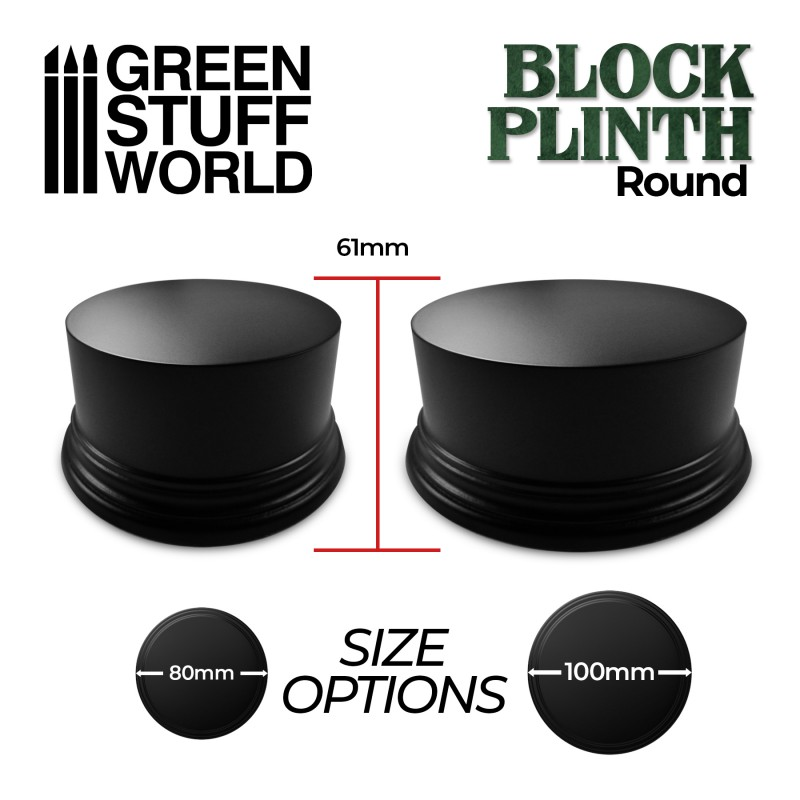 8cm Black Round Block Plinth - Green Stuff World