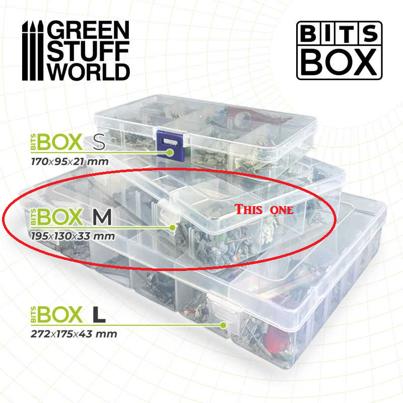 Medium Plastic Bits Box by Green Stuff World a 195x130mm plastic multi purpose box with compartments