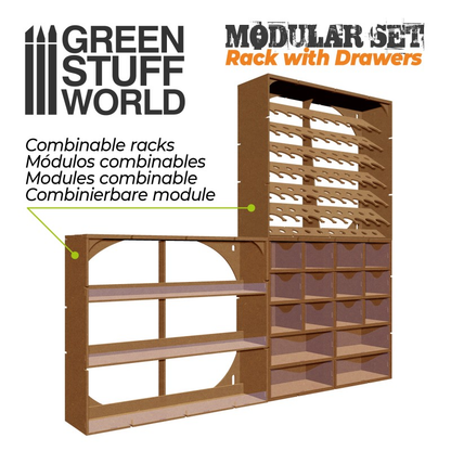 Vertical paint rack with drawers by Green Stuff World