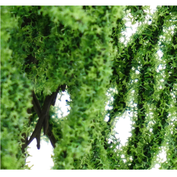 close up of the foliage of the weeping willow scale model tree 