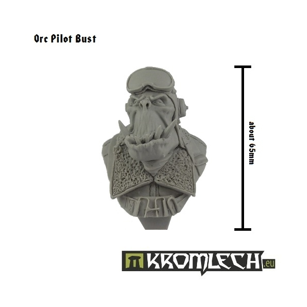 An Orc pilot bust from Kromlech for painters and collectors, full of character this 65mm high bust features an Orc in classic pilot gear for your collection. 