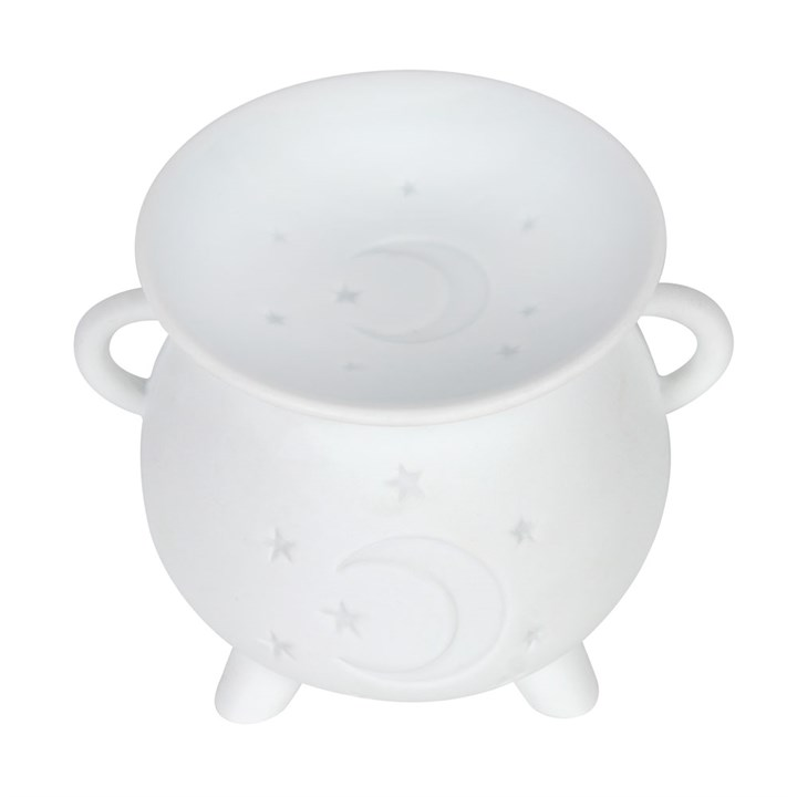 Mystical Moon Cauldron Oil Burner - White