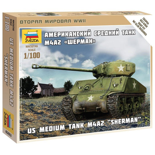 US Sherman M4A2 Medium Tank Zvezda 1/100 Kit