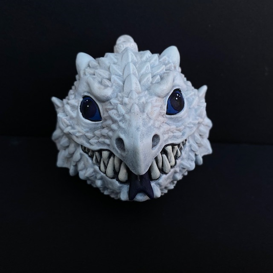 White Dragon Bauble With Dark Blue Eyes -MrsMLG Prepainted