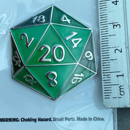 Green D20 RPG Enamel Pin Badge