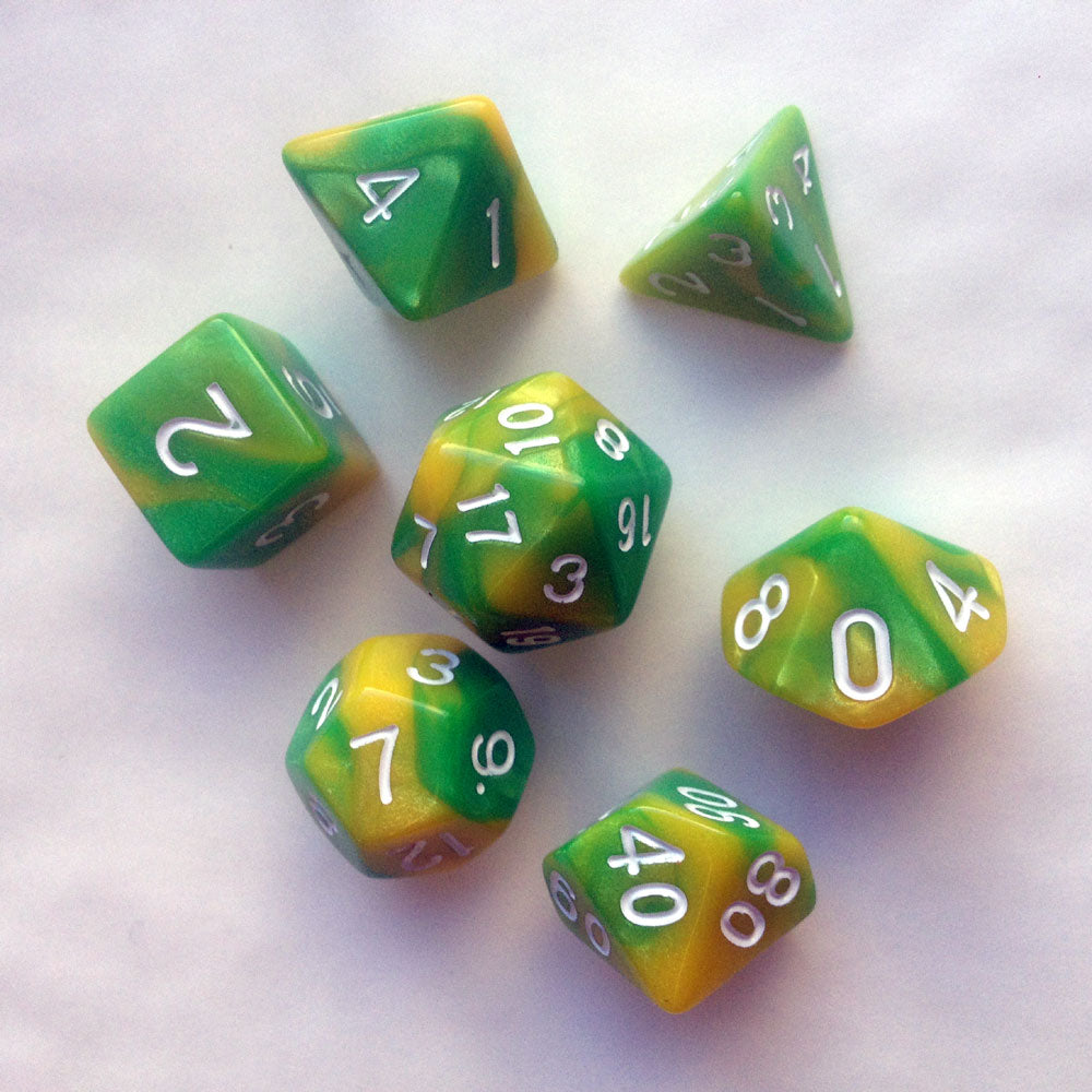 Elemental D20 Poly Dice set - Green / Yellow