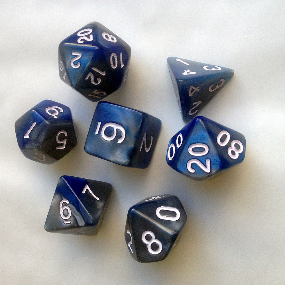 Elemental D20 Poly Dice set - Steel/Blue