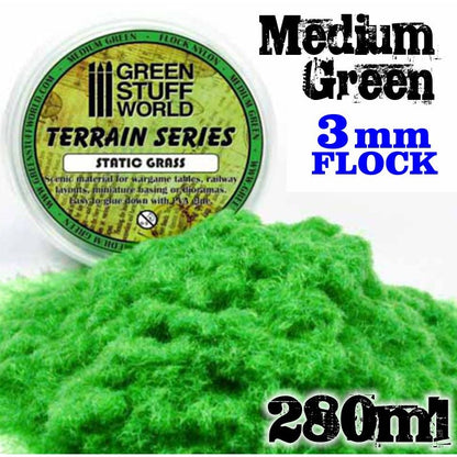 Static Grass Flock 3 mm - medium Green - 280 ml