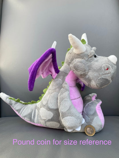 Light grey dragon with pink wings and pink accents 32CM