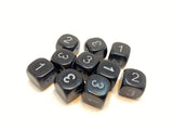 Black D3- 10 x 16mm Six sided dice marked 1-3 (16B3D6)