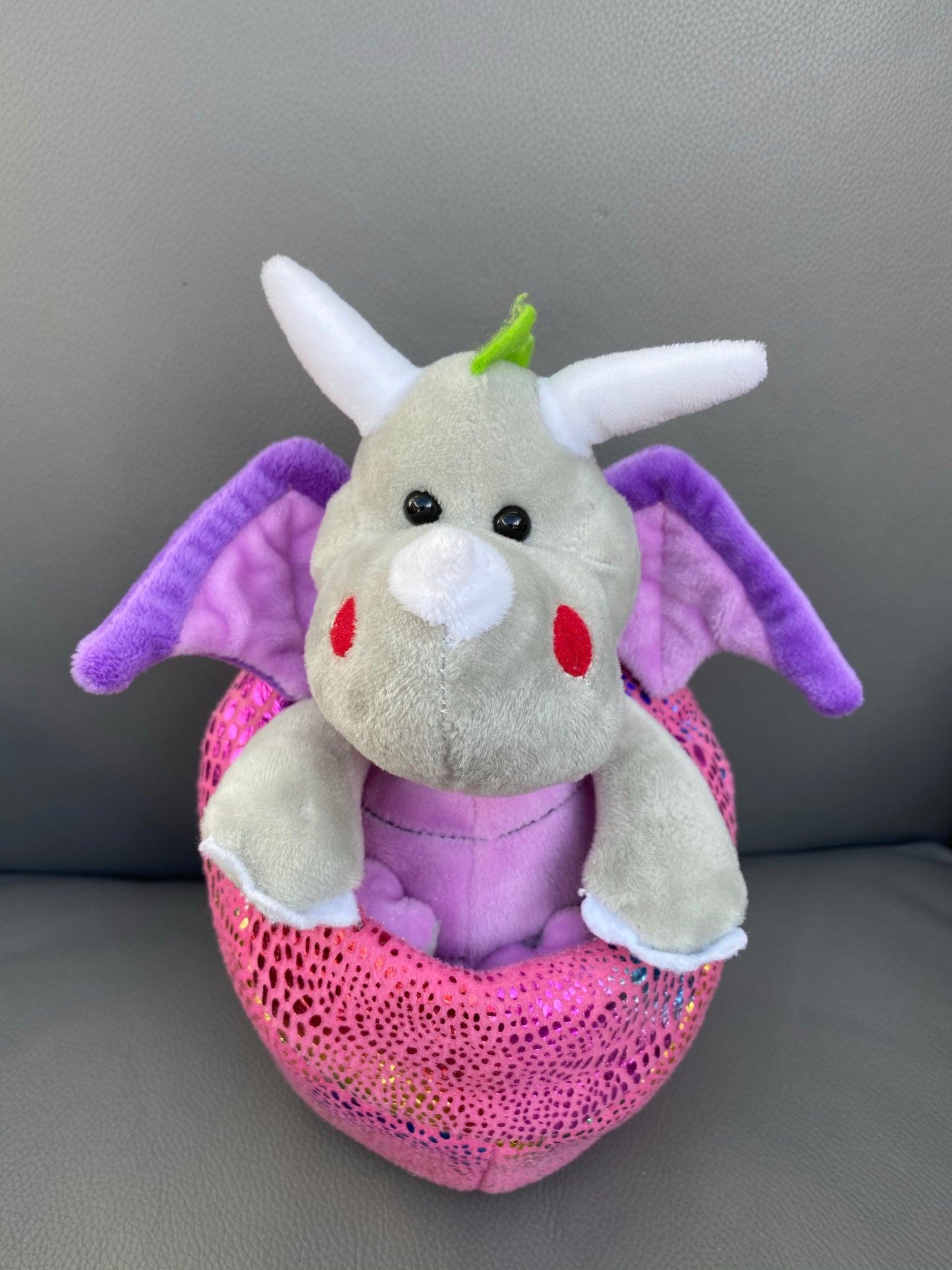 Grey Baby Dragons In Pink Egg 20CM SOFT PLUSH TOY