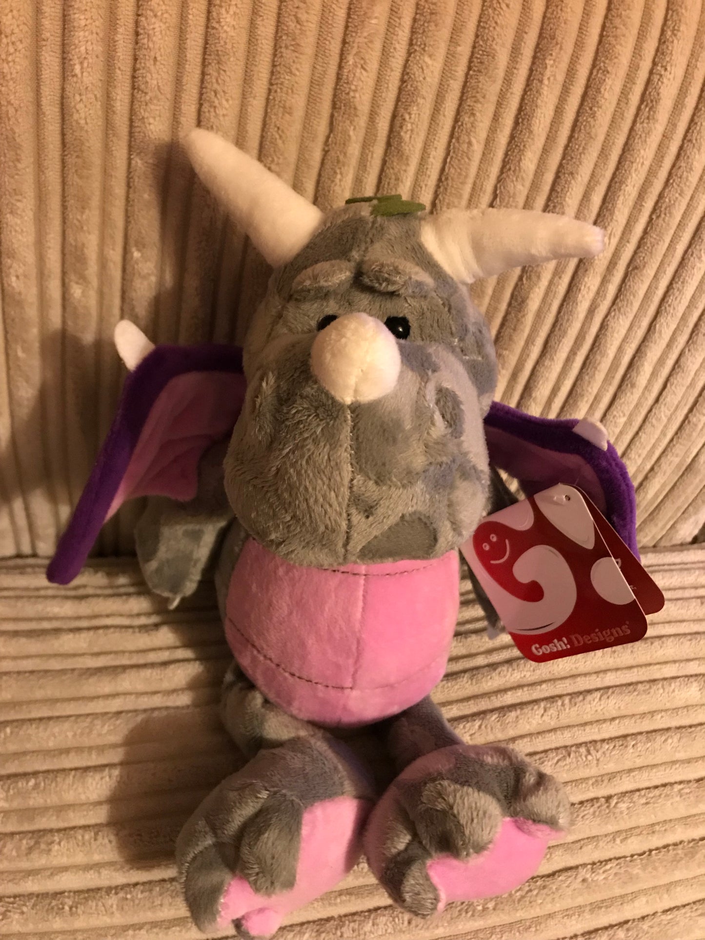 Light grey dragon with pink wings and pink accents 32CM